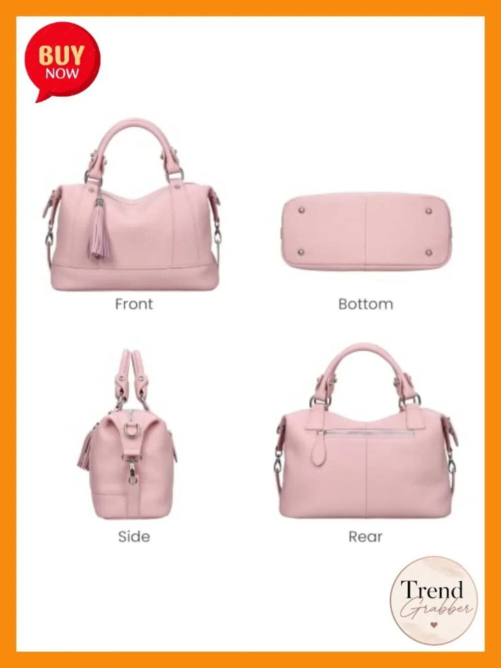 Genuine Leather Satchel Tote Handbag with Tassel Adjustable Strap